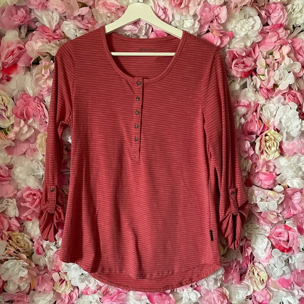 WindRiver Striped 3/4 Sleeve Henley Top Sz S